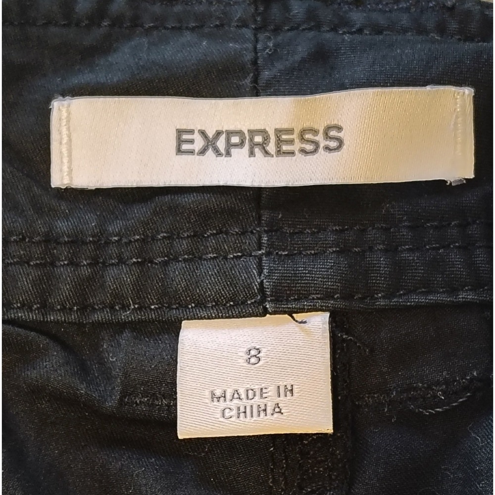 Express Womens Black Cargo Pants Wide Leg Utility Y2K Multi Pocket Size 8 24 - Picture 6 of 9